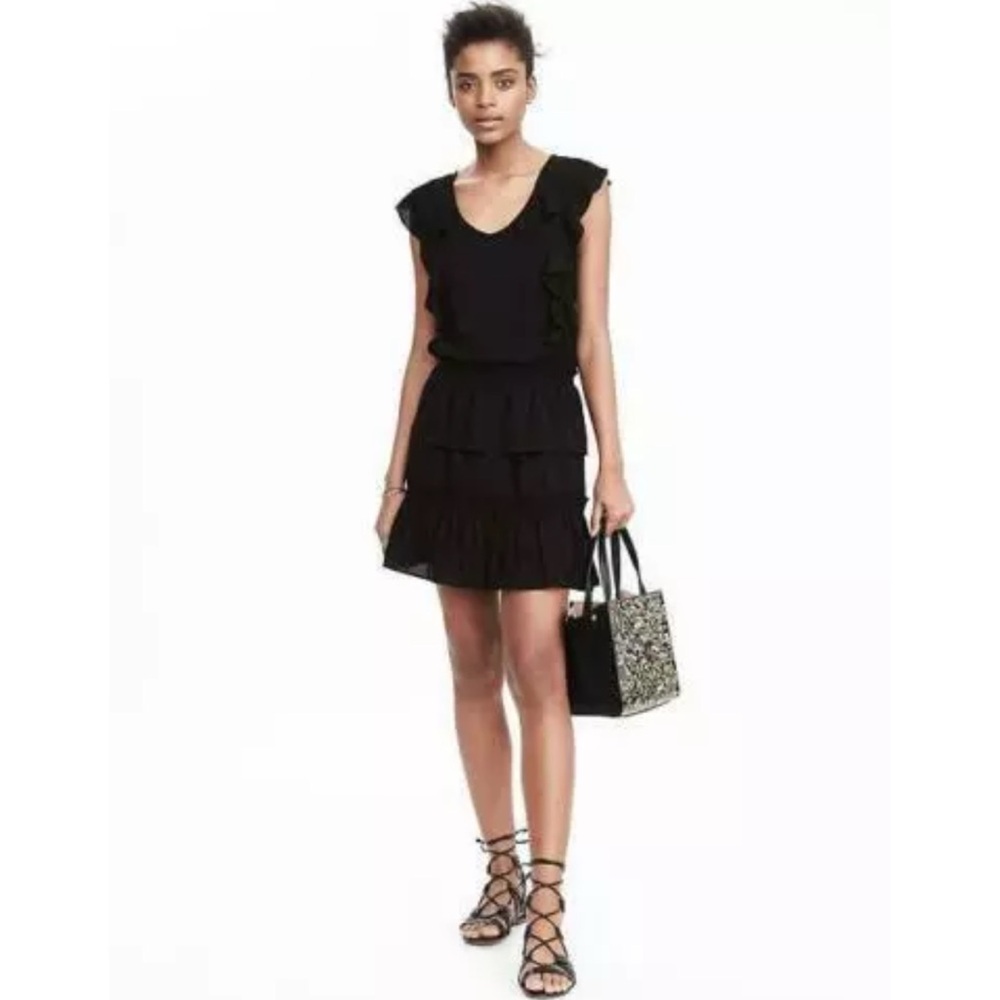 ❤️ Banana Republic Black Chiffon Ruffle Mini Dress
